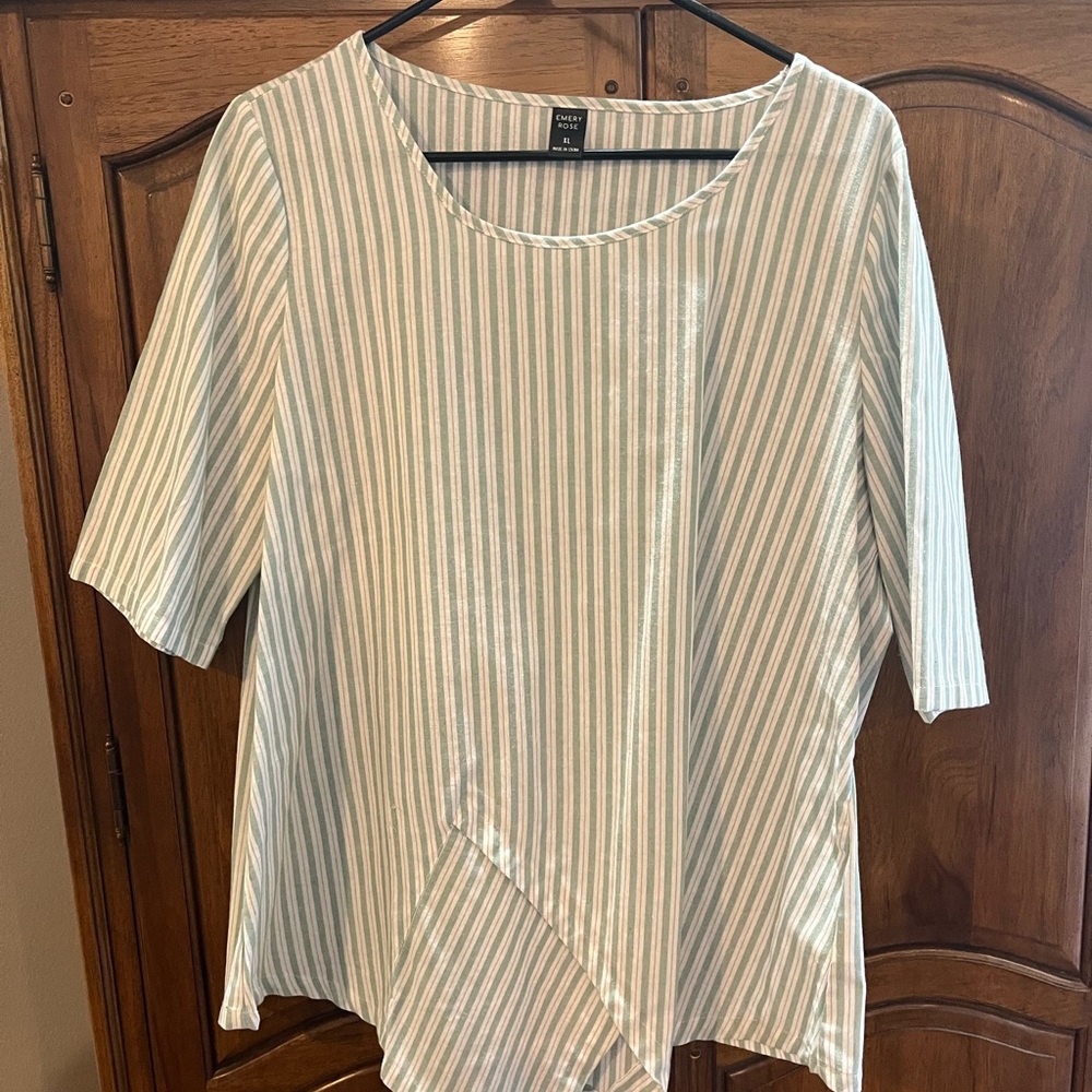 Elegant Striped Blue and White Blouse